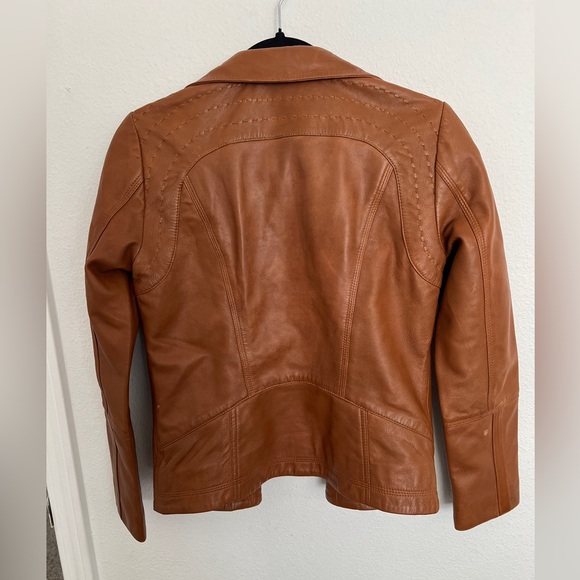 Quince 100% sheep leather brown cropped zip front jacket XS - Picture 4 of 8